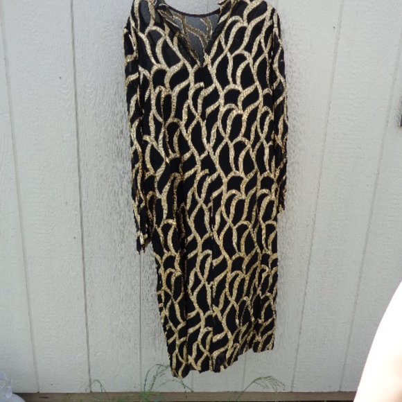 NOS 1960s Vintage Nat Kaplan Couture Long Black Gold Metallic Evening Dress ASIS - Picture 2 of 16
